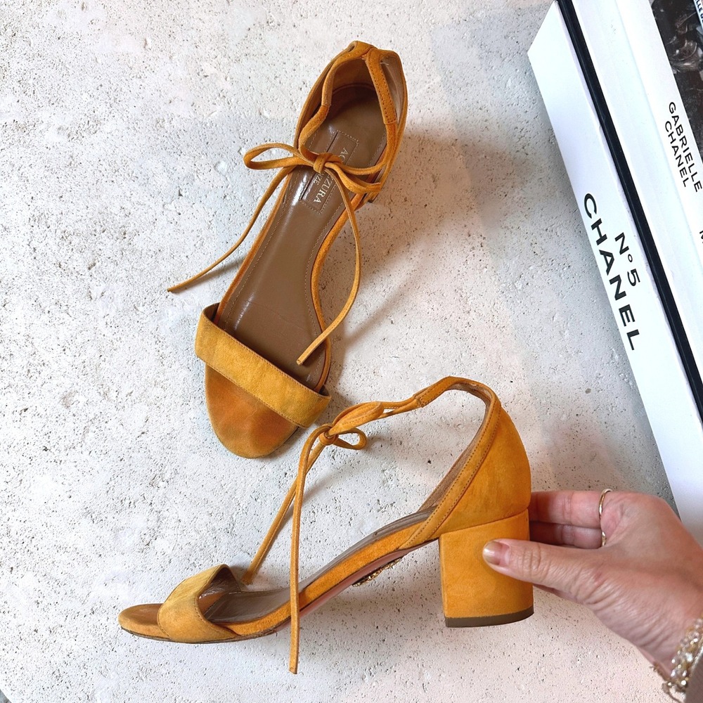 Aquazzura‎ Firenze Suede Leather Lace Up Block Heel Sandals 38